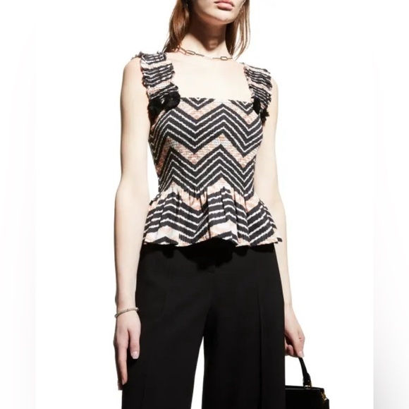Figue Luella chevron tie dye tribal black/tan/cream shirred peplum top/vest xs - Picture 1 of 13